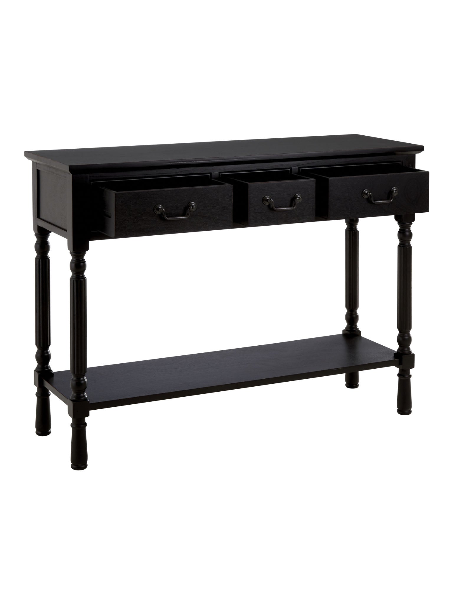 Three Drawer Black Console Table