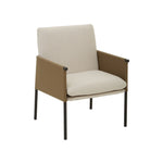 cream fabric and leather chair with black legs