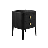 Black Two Drawer Oak Bedside Table with Brass Style Round Handles