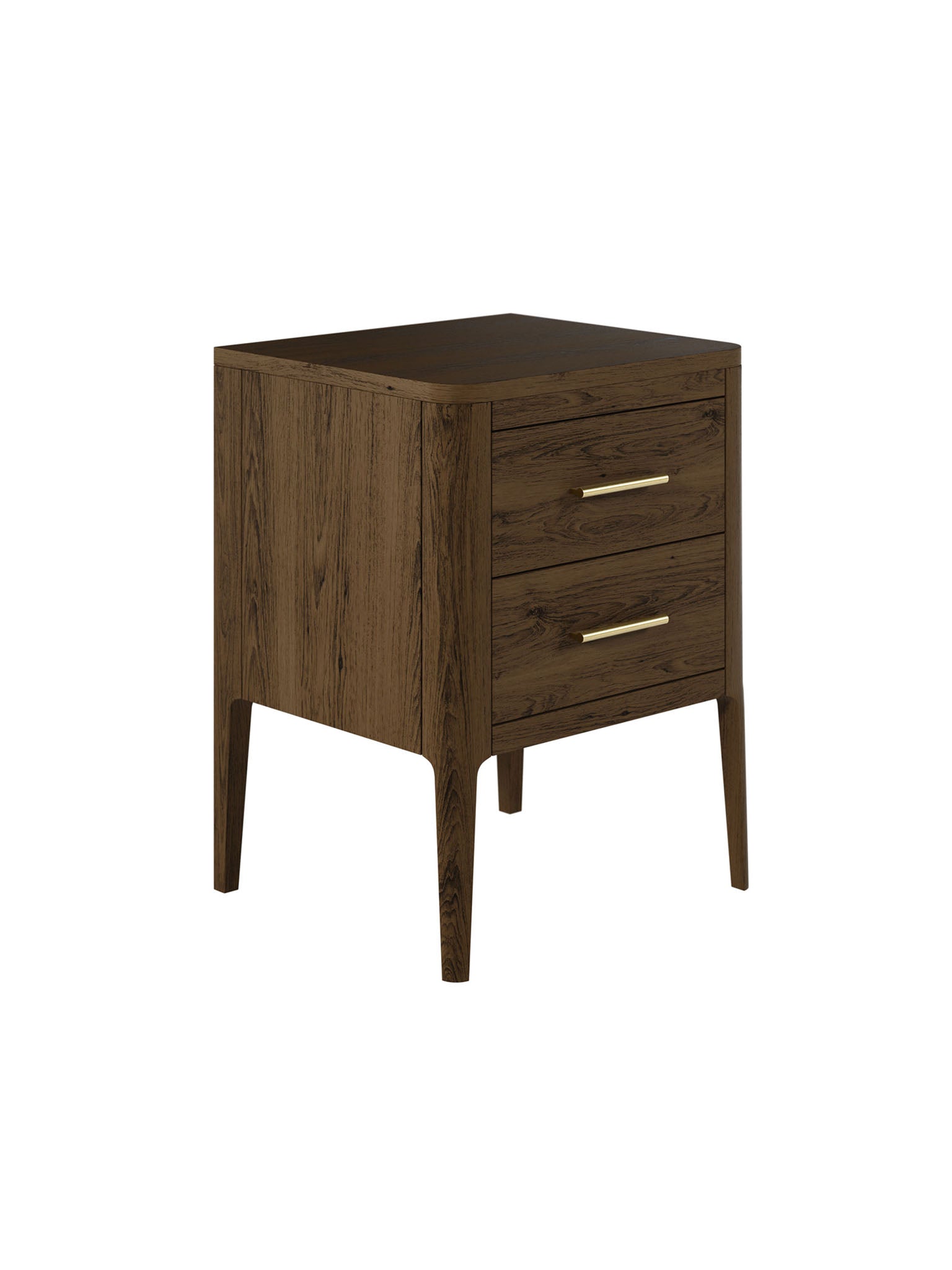 Brown Oak Two Drawer Bedside Table with Brass style Handles