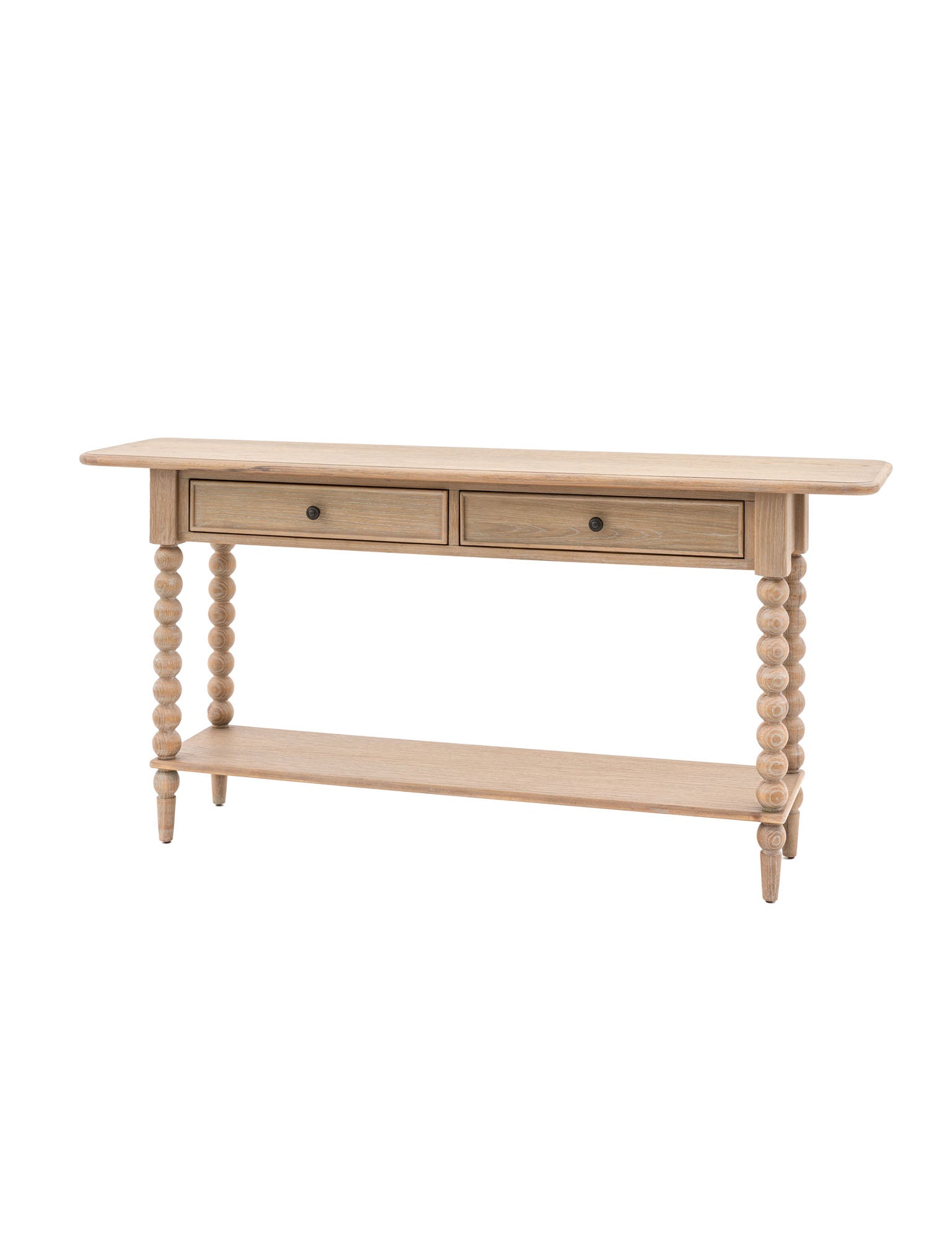 2 drawer console table with bobble style legs