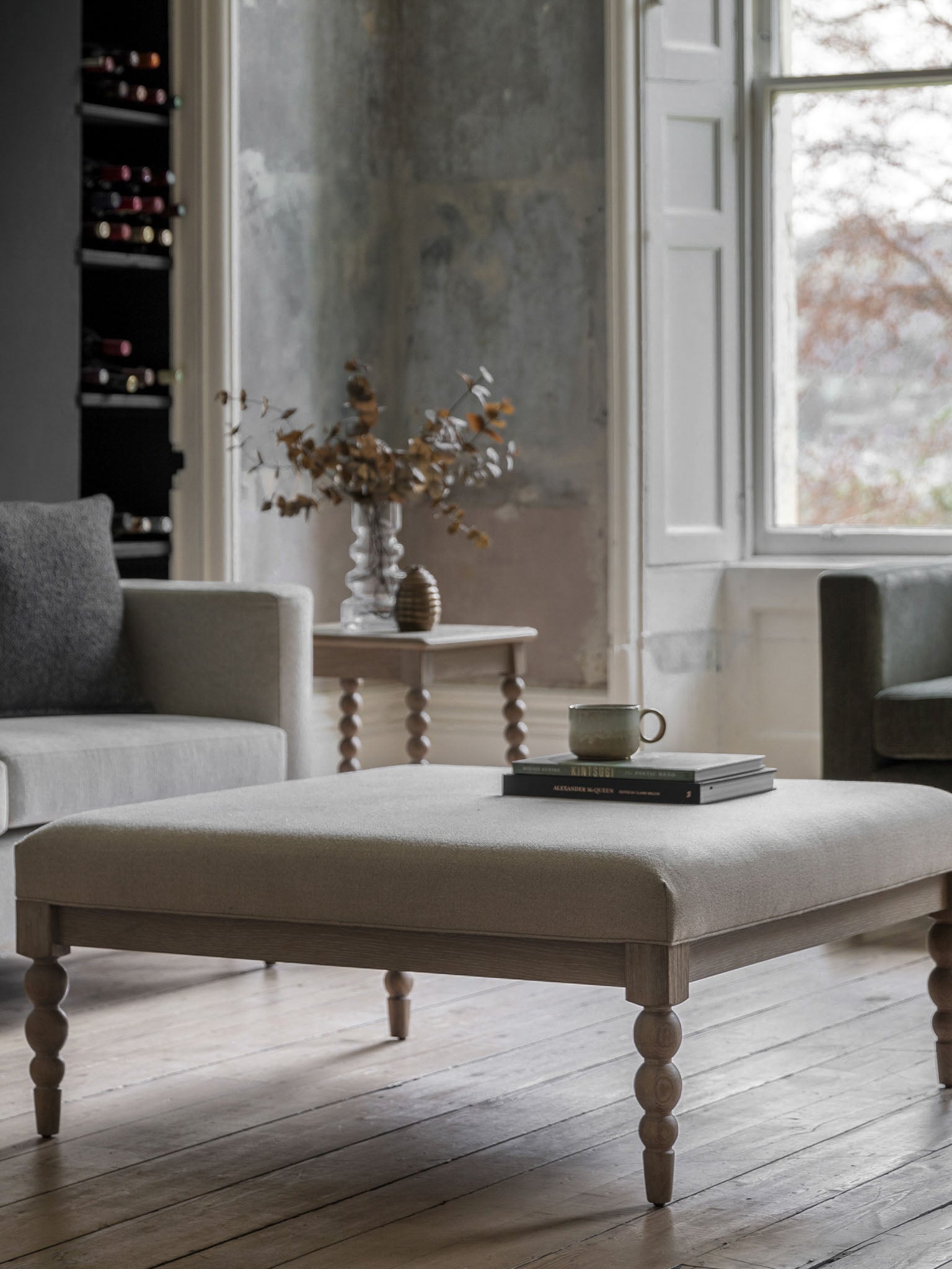 Oak lime wash bobble leg Coffee table