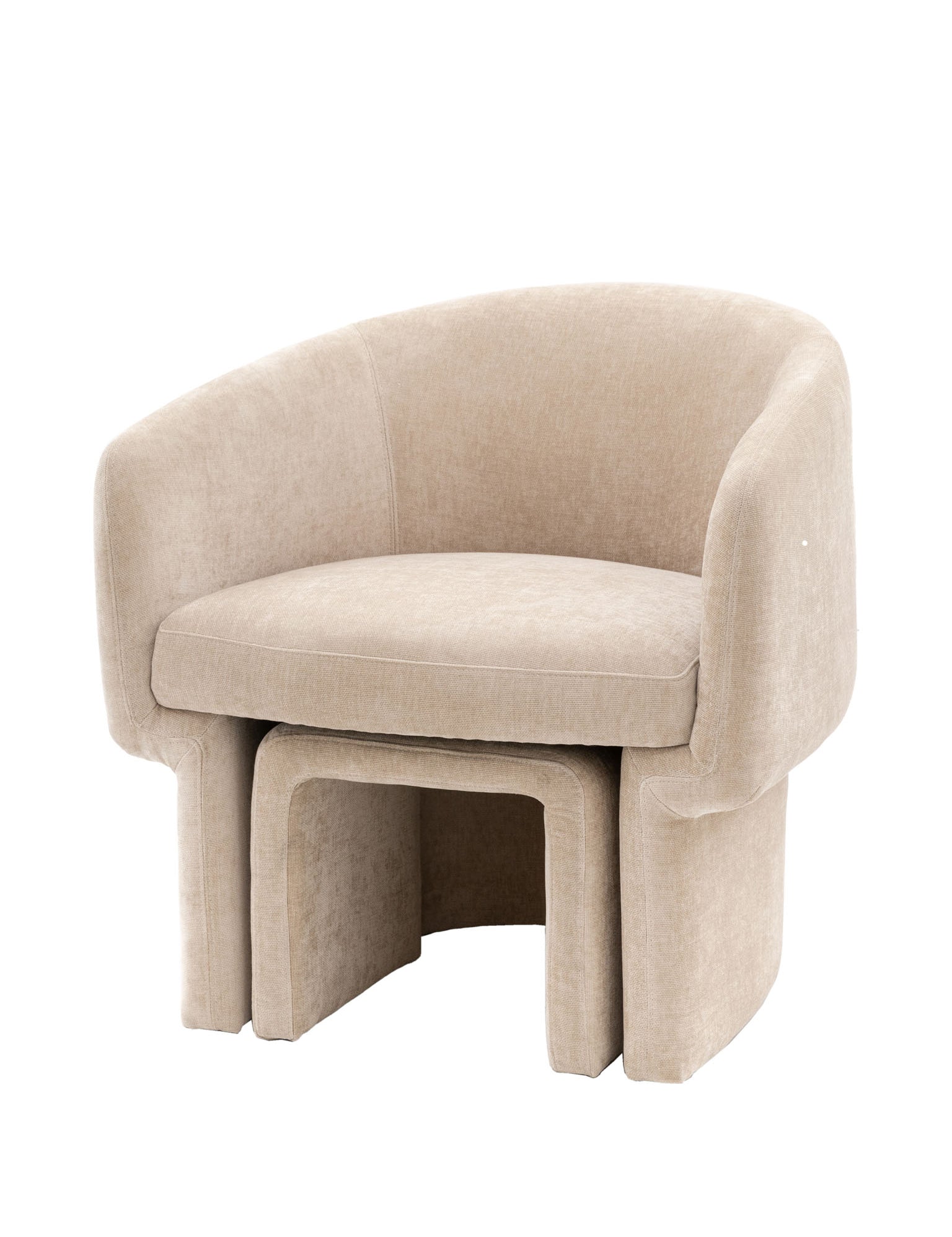 Cream retro chair with footstool.  Curved back.