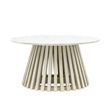 Round coffee table with marble top and wooden base