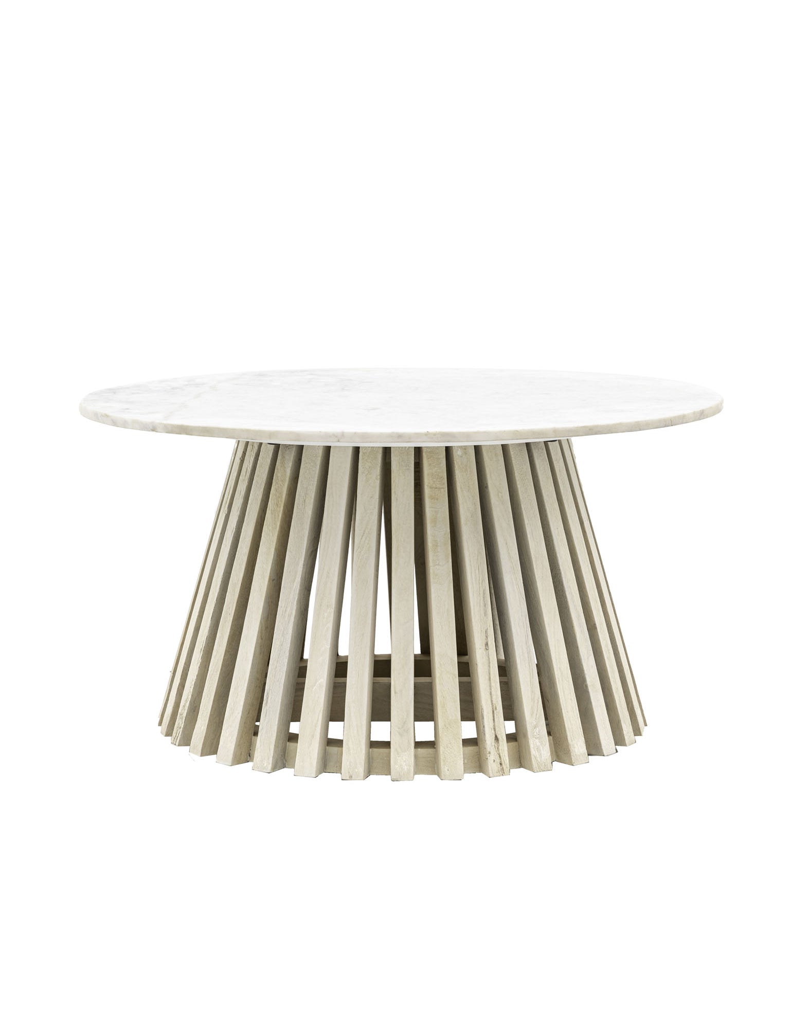 Round coffee table with marble top and wooden base