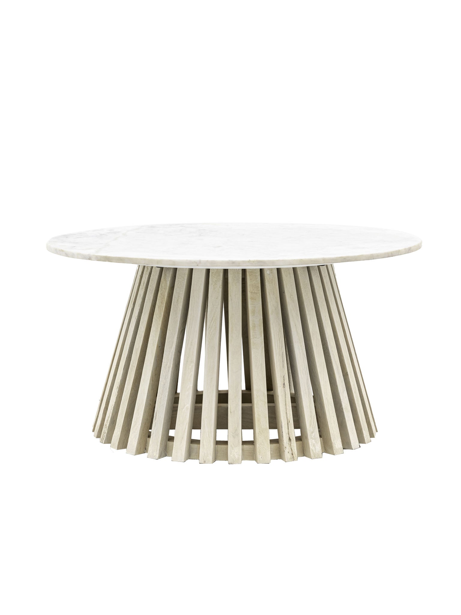 Round coffee table with marble top and wooden base
