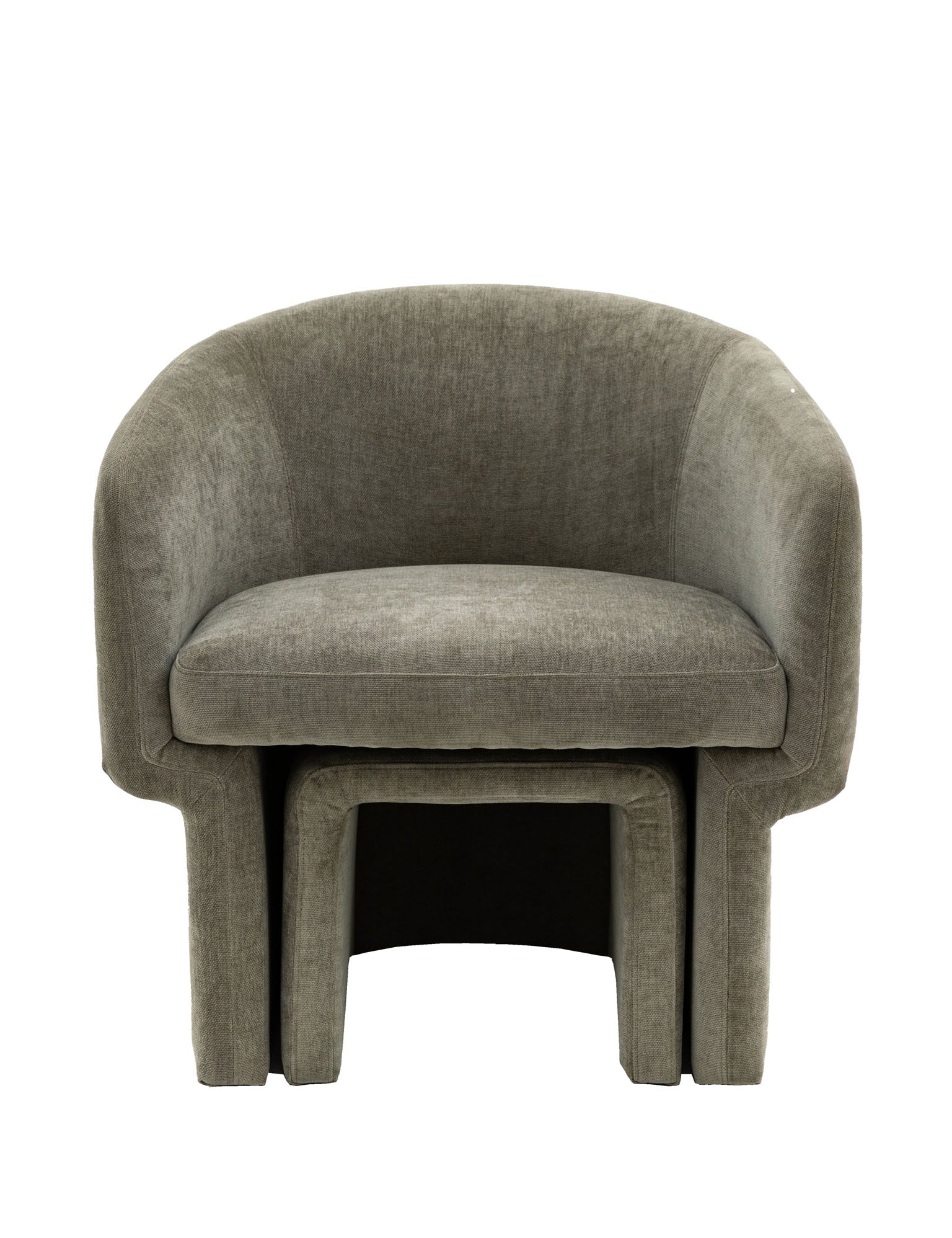 GREY RETRO STYLE CHAIR WITH CURVED BACK AND FOOTSTOOL