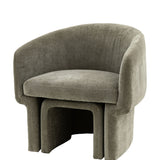 GREY RETRO STYLE CHAIR WITH CURVED BACK AND FOOTSTOOL