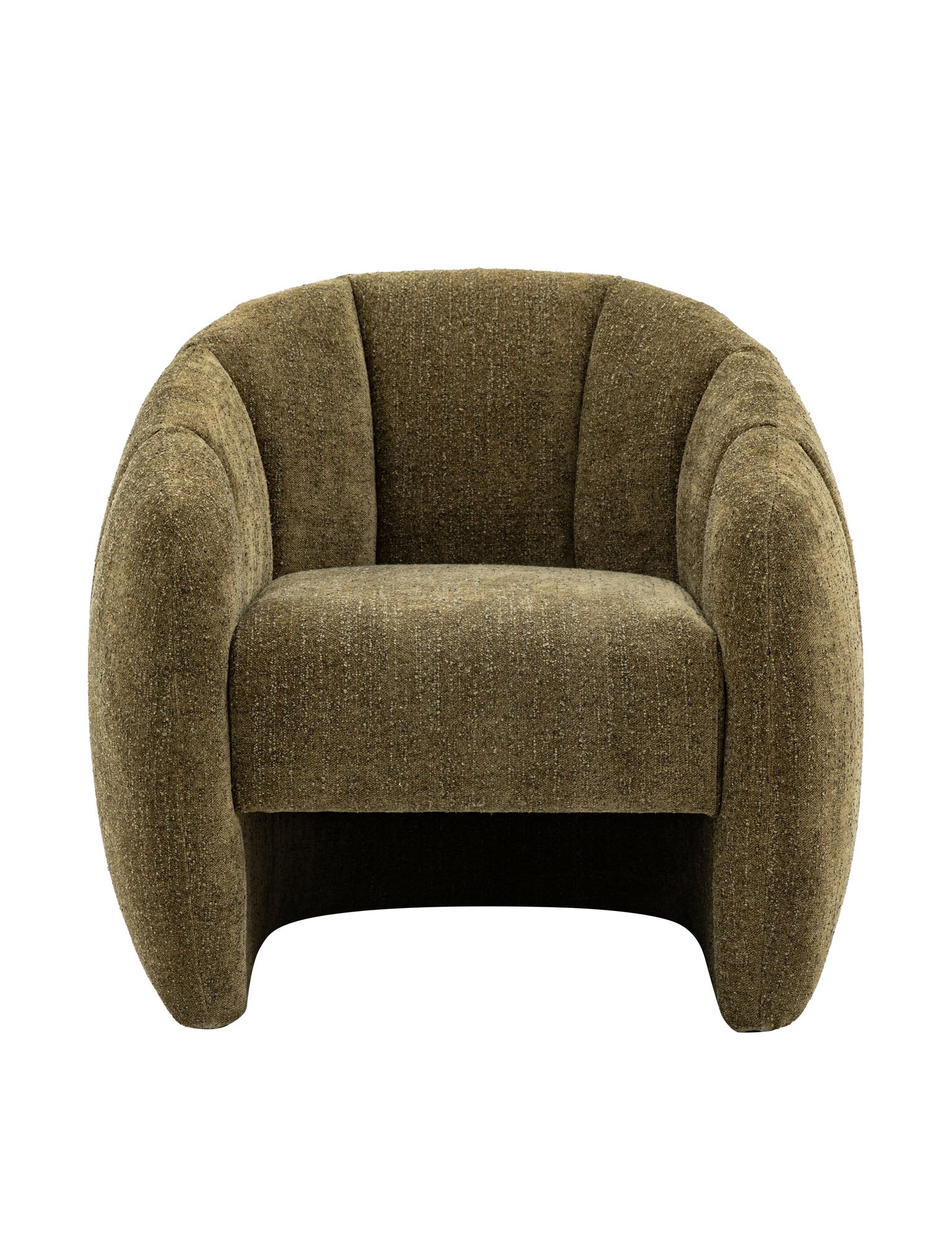 Moss green tub chair with curved sides