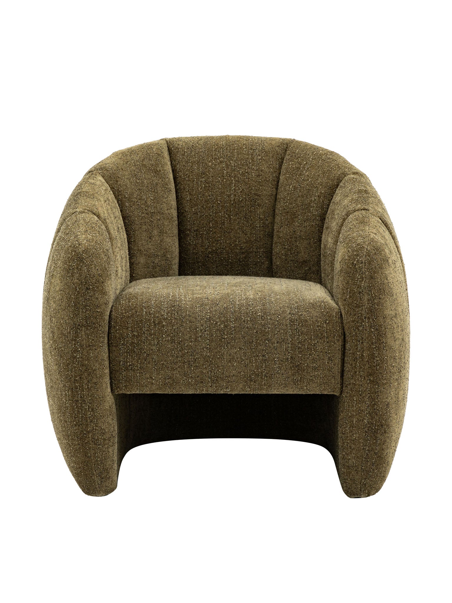 Moss green tub chair with curved sides