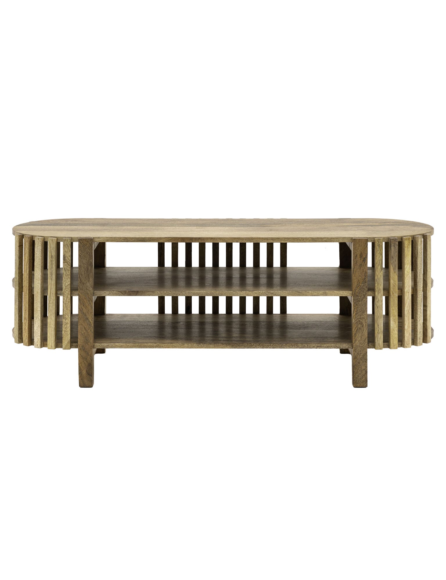 Media Unit with slatted design made from Acacia Wood