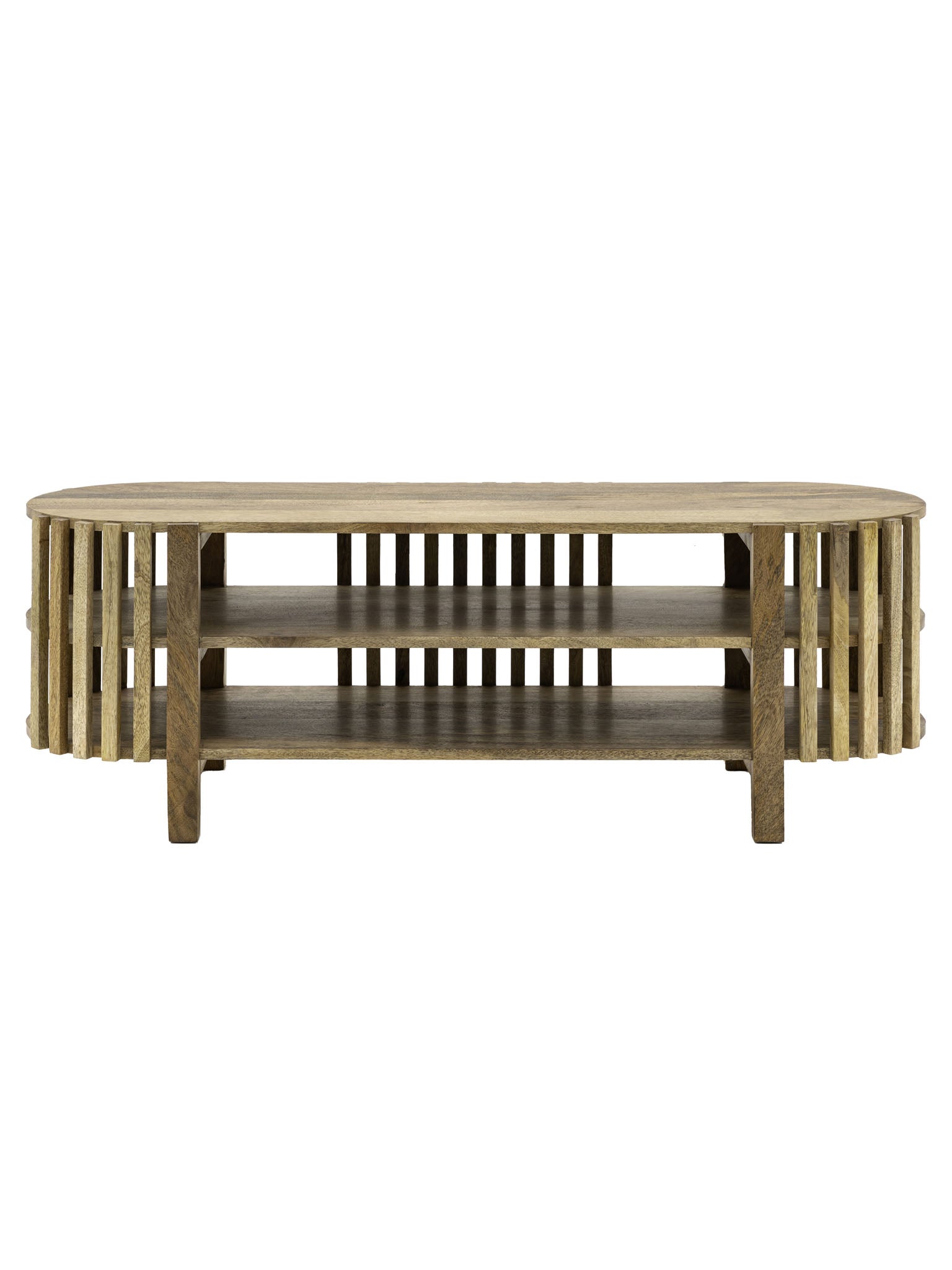 Media Unit with slatted design made from Acacia Wood
