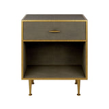 Bedside Table in Grey Shagreen with Antique Brass Accents