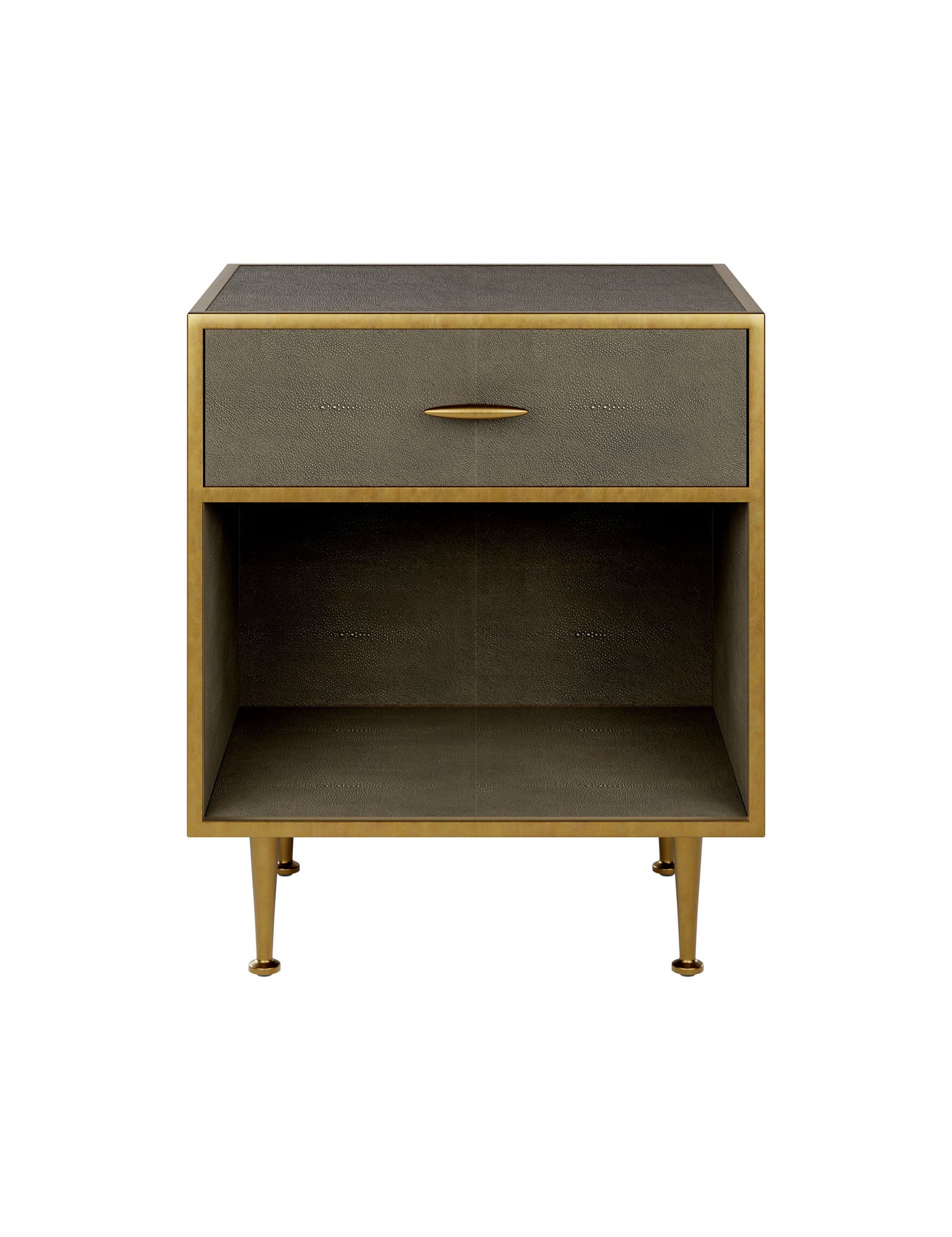 Bedside Table in Grey Shagreen with Antique Brass Accents