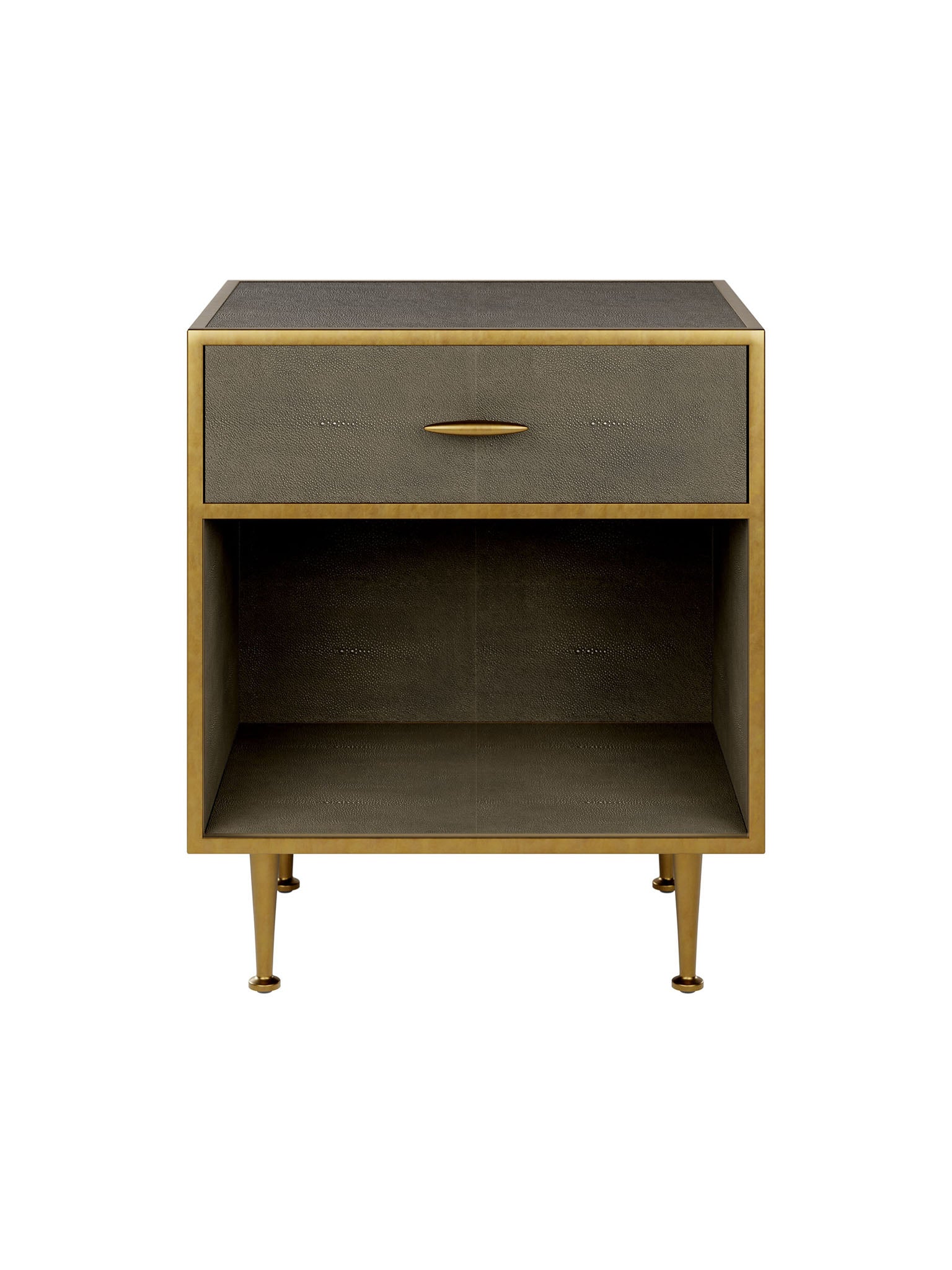 Bedside Table in Grey Shagreen with Antique Brass Accents