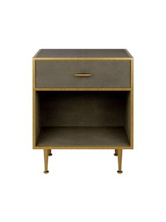 Bedside Table in Grey Shagreen with Antique Brass Accents