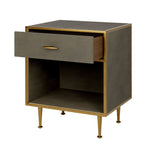 Bedside Table in Grey Shagreen with Antique Brass Accents
