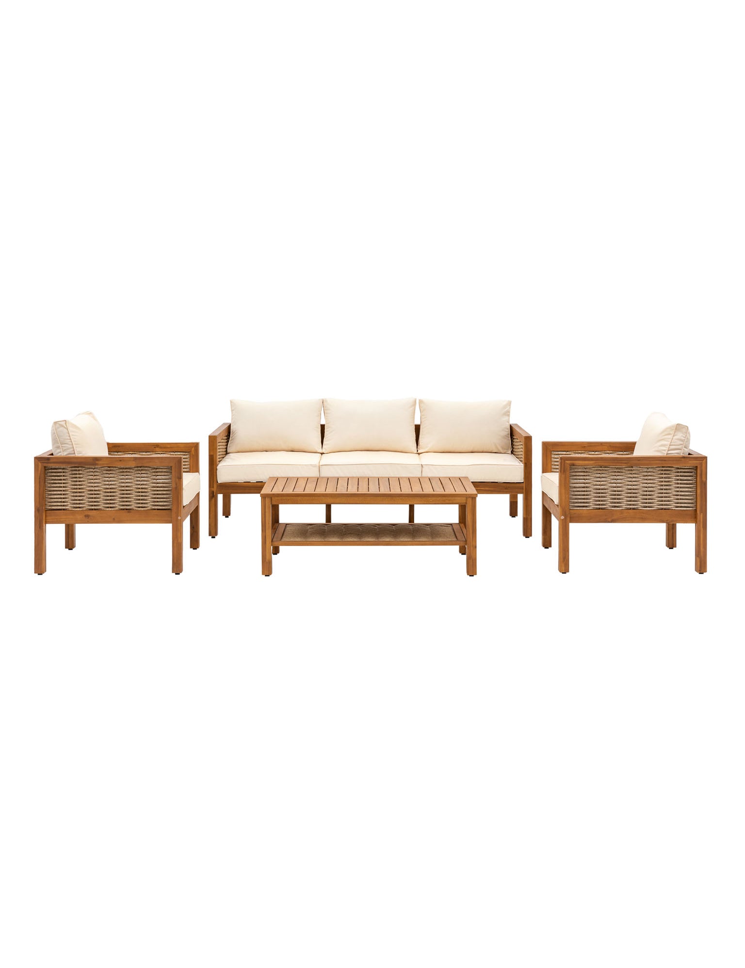 Garden lounge set in acacia wood and wicker