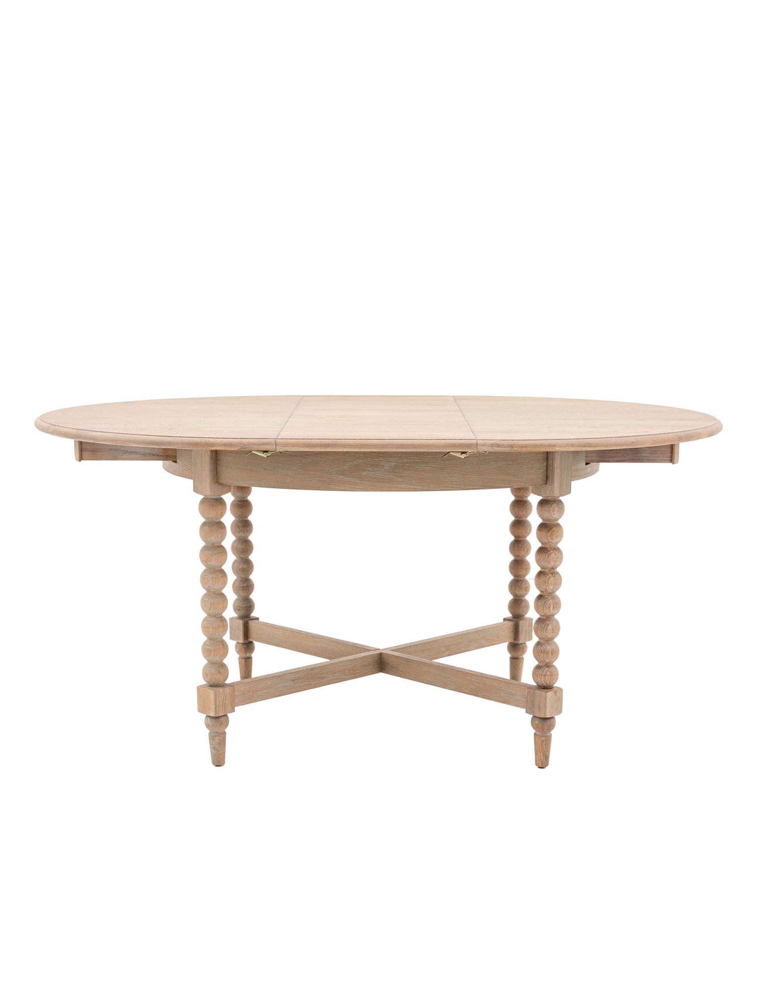 Round extendable dining table with bobbin detail