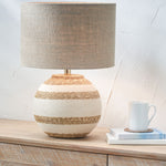 Tula Cream and Natural Sea Grass Round Table Lamp with Edward 35cm Natural Linen Cylinder Shade