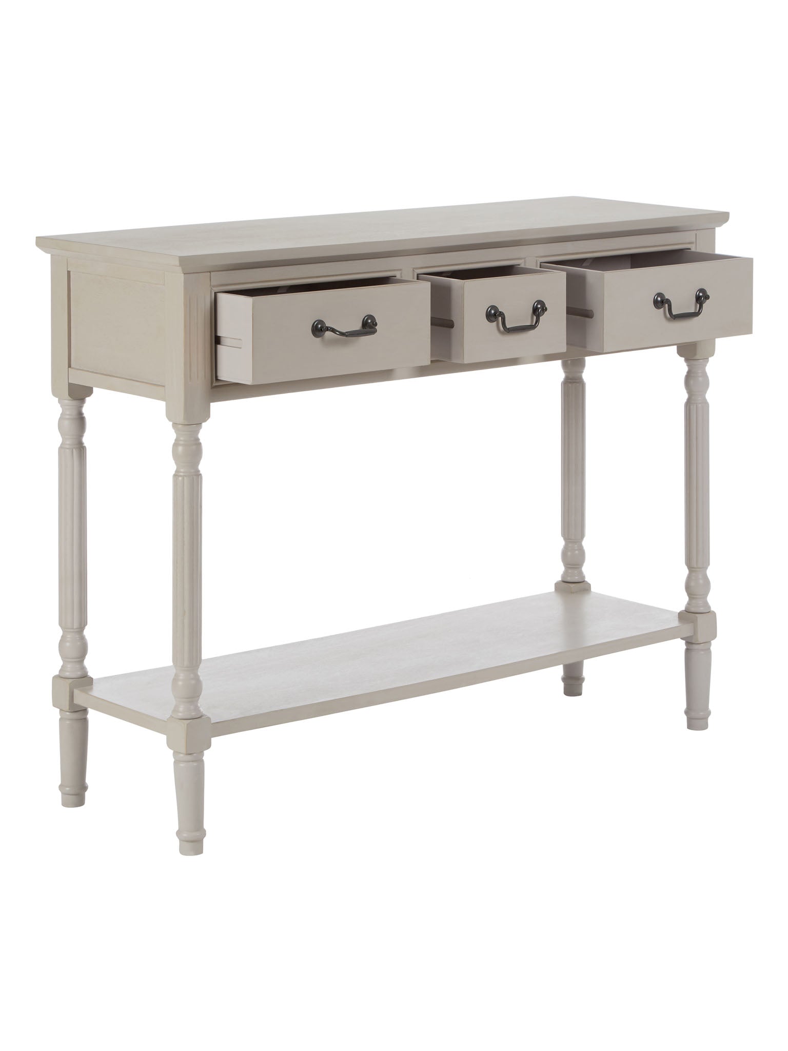 Three drawer vintage grey console table