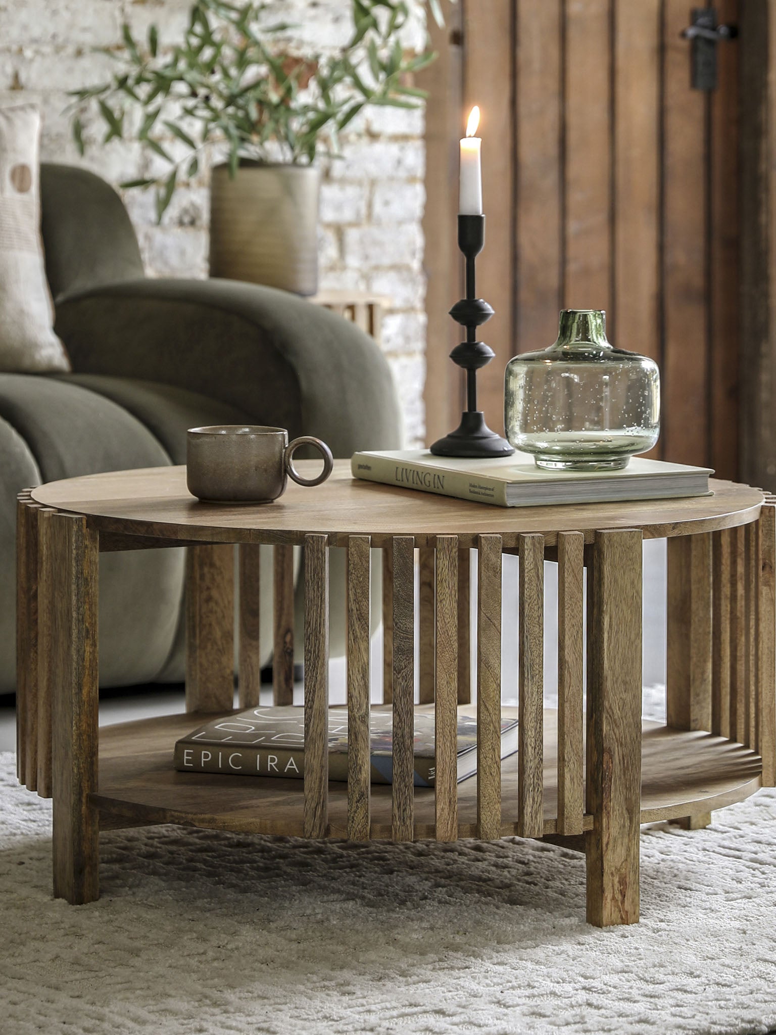 Wooden slatted coffee table
