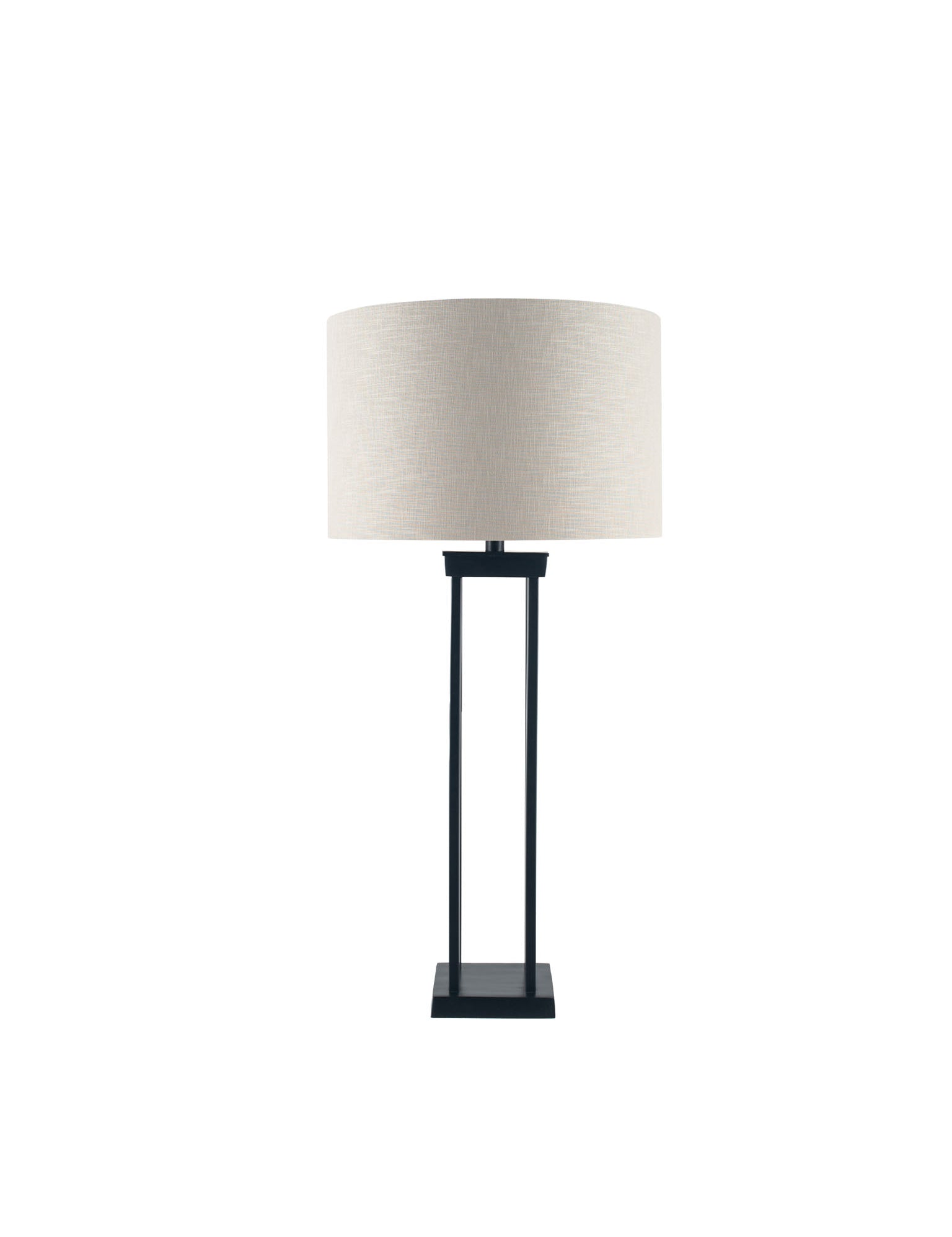 black column lamp base with taupe cylinder shade