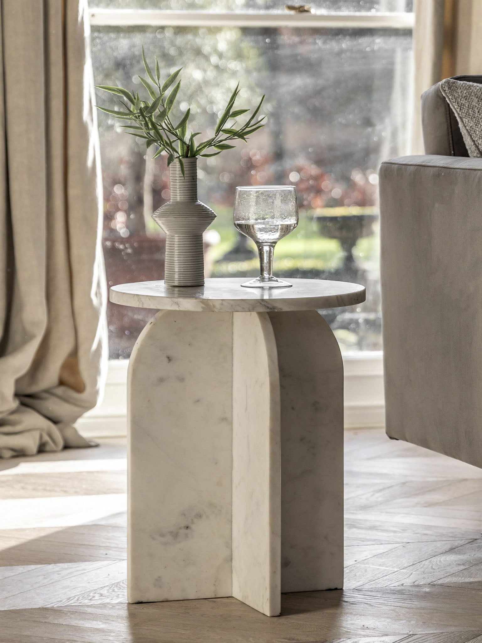 white marble side table