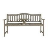 St Mawes Antique Grey Acacia Wood Bench with Pop Up Table