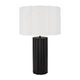 black metal lamp base with a scalloped white shade