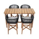 Acacia wood and dark grey polystring bar stools and table set