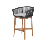 Acacia wood and dark grey polystring bar stools and table set