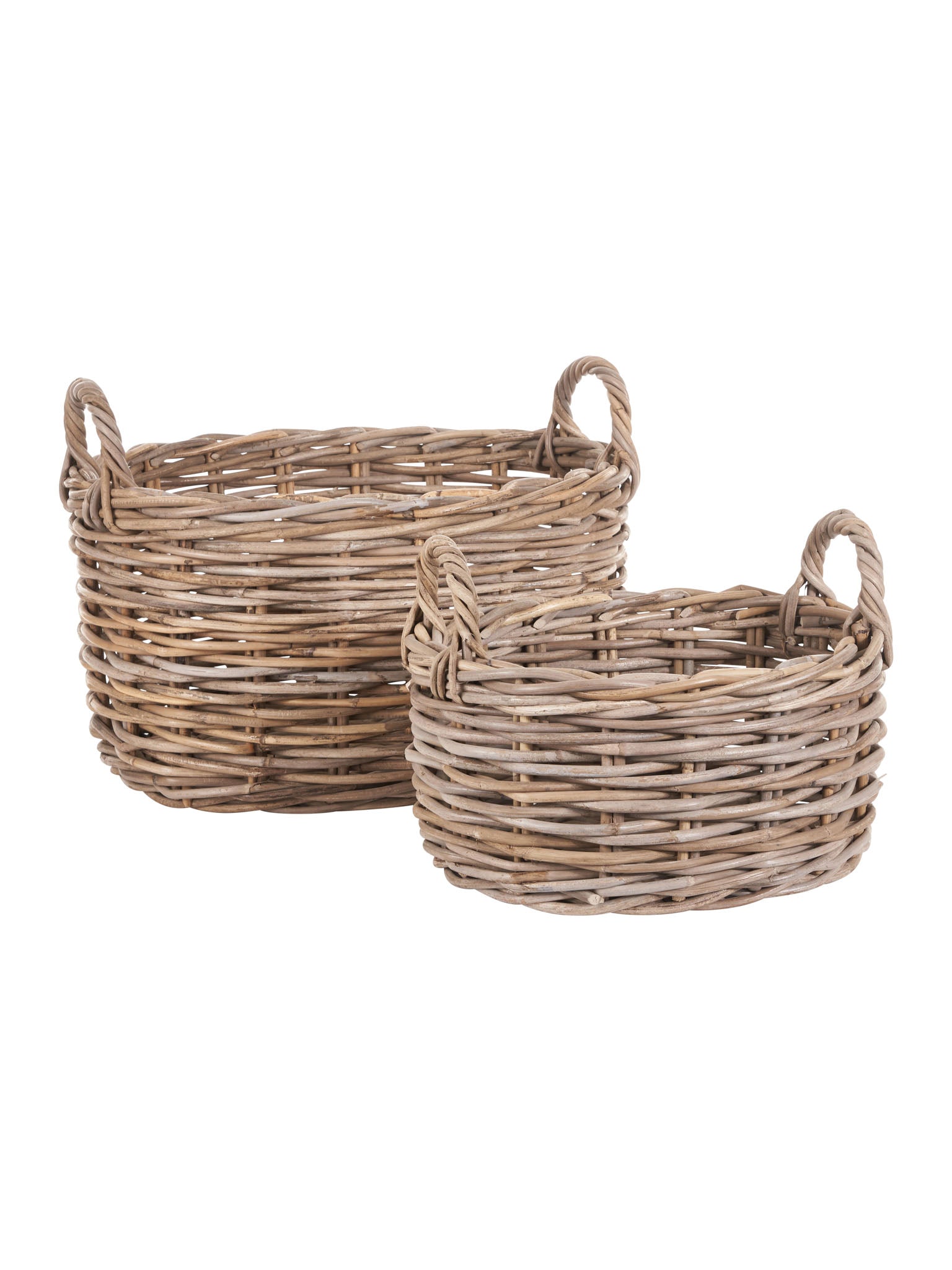 Natural Rattan Oval Baskets with Handles