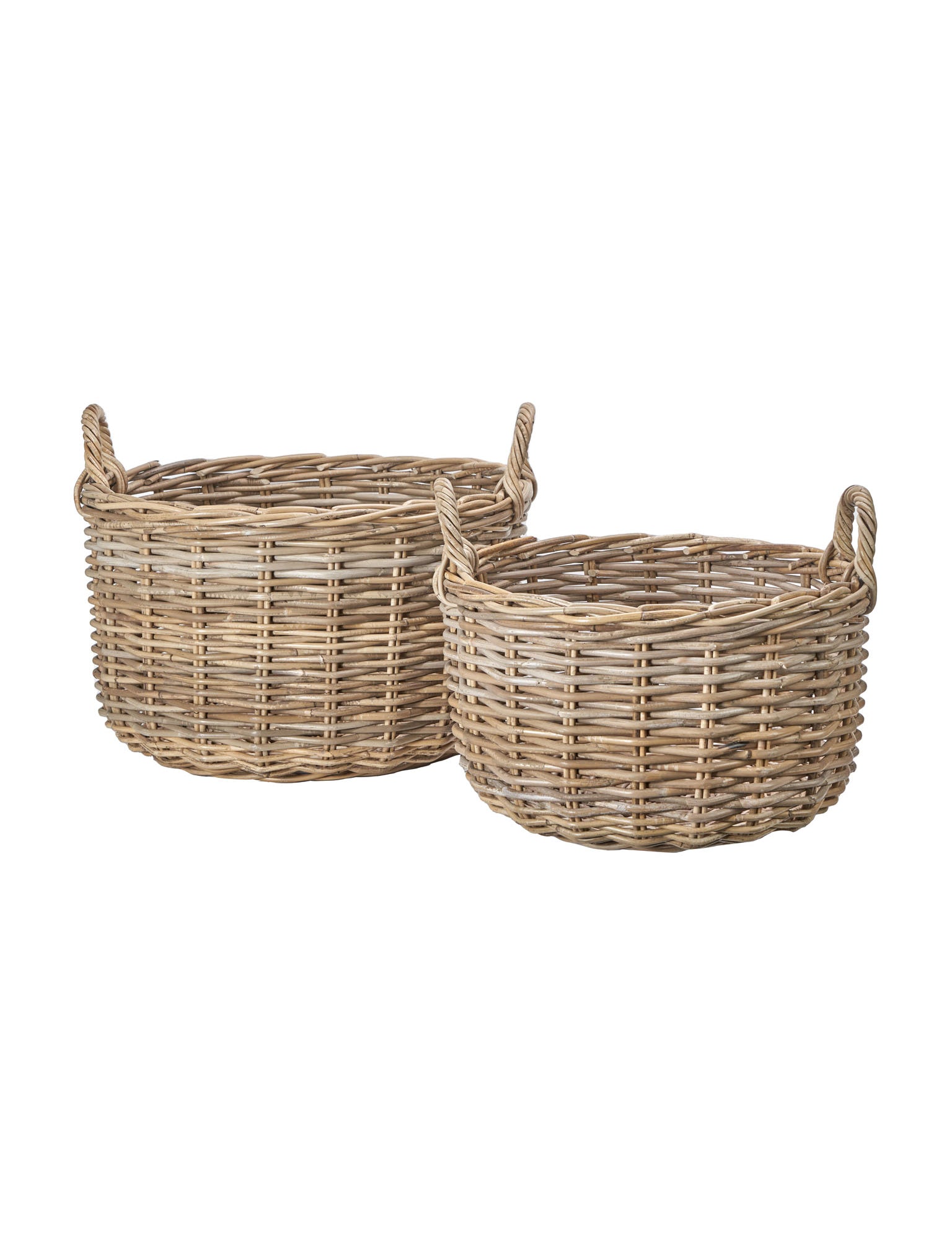 Natural round rattan baskets with handles