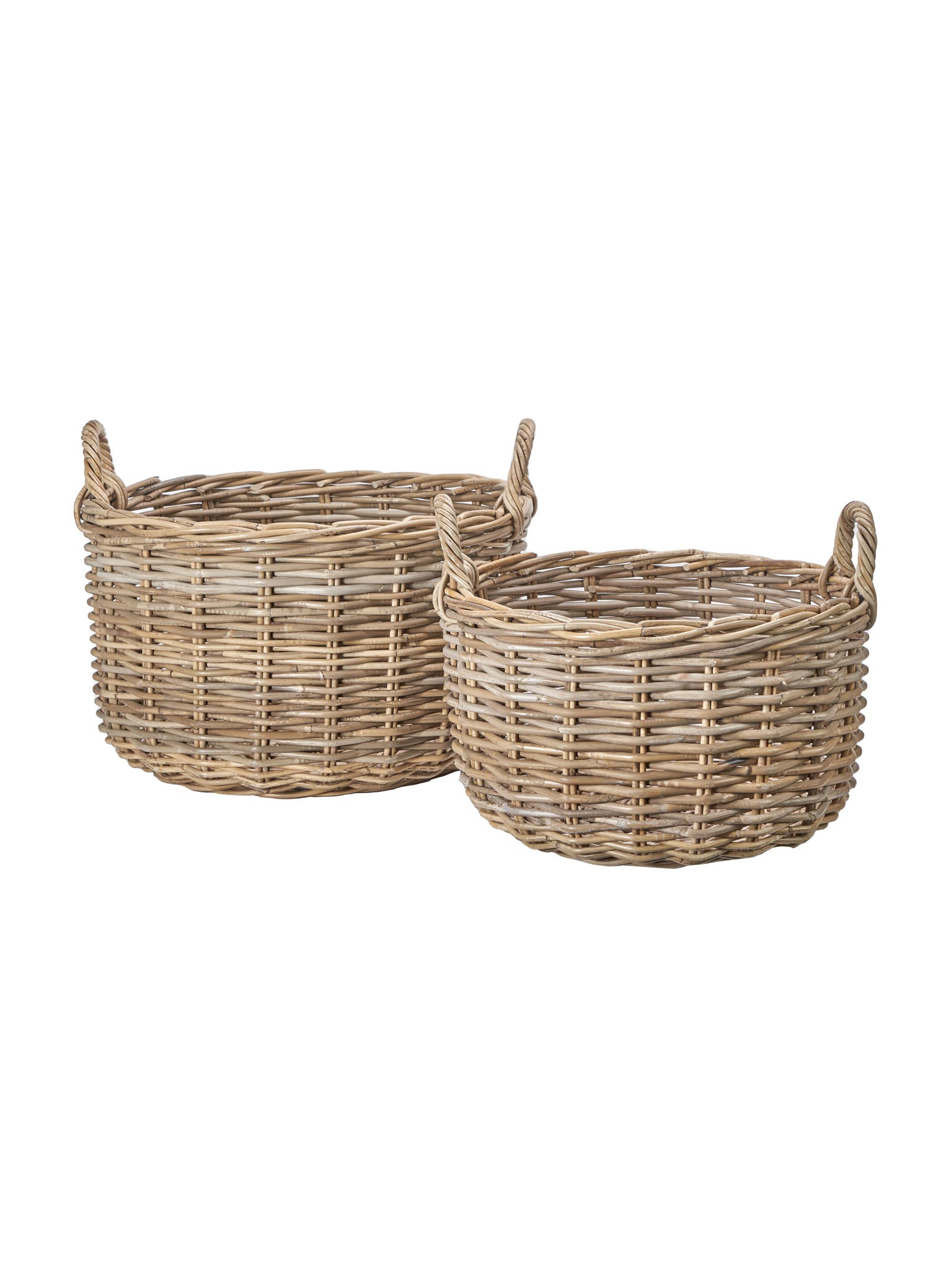 Natural round rattan baskets with handles