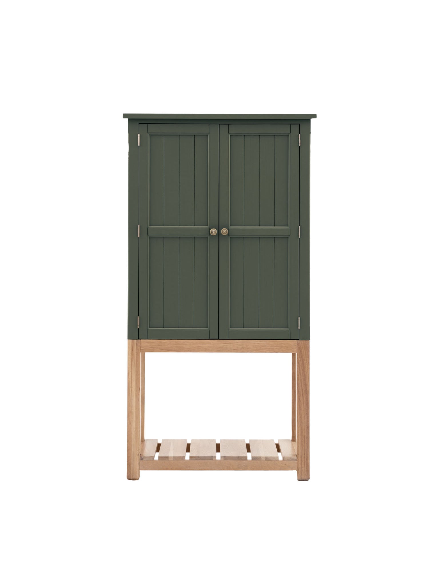 Farmhouse style oak painted cabinet in moss