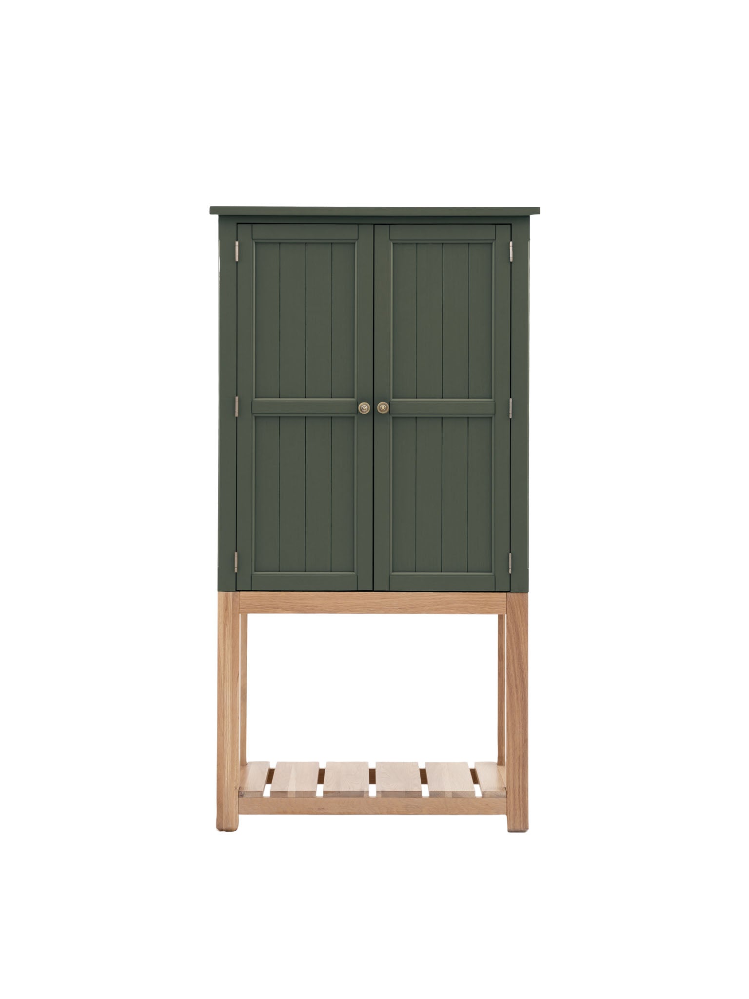 Farmhouse style oak painted cabinet in moss