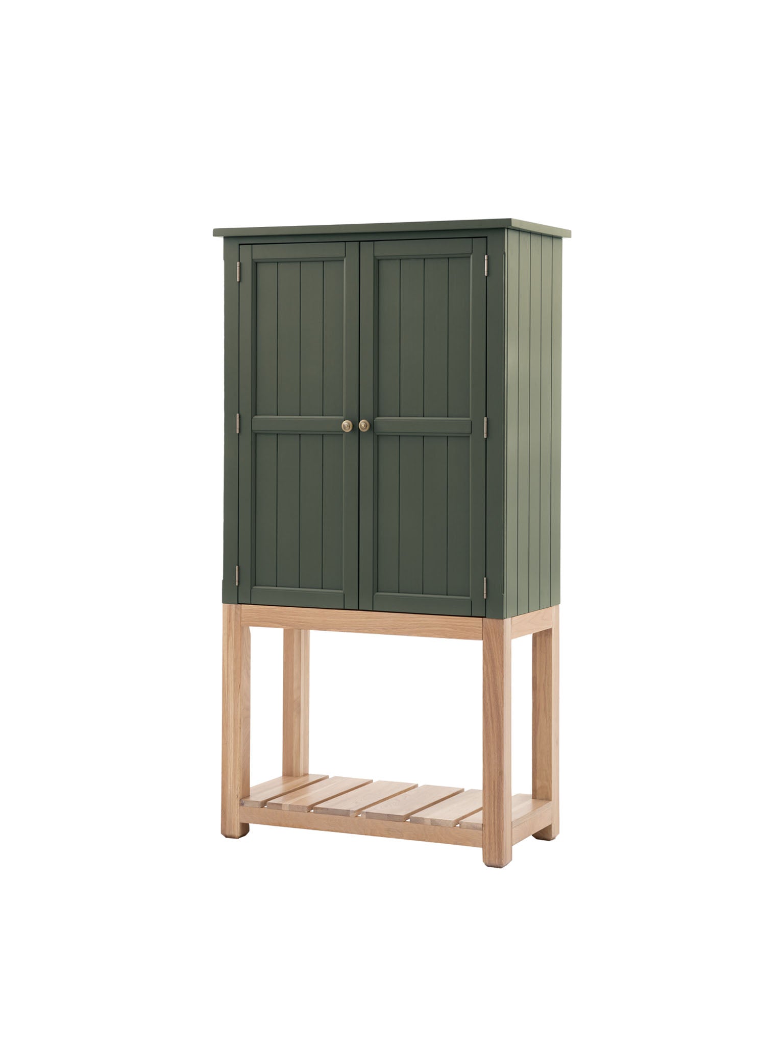 Farmhouse style oak painted cabinet in moss