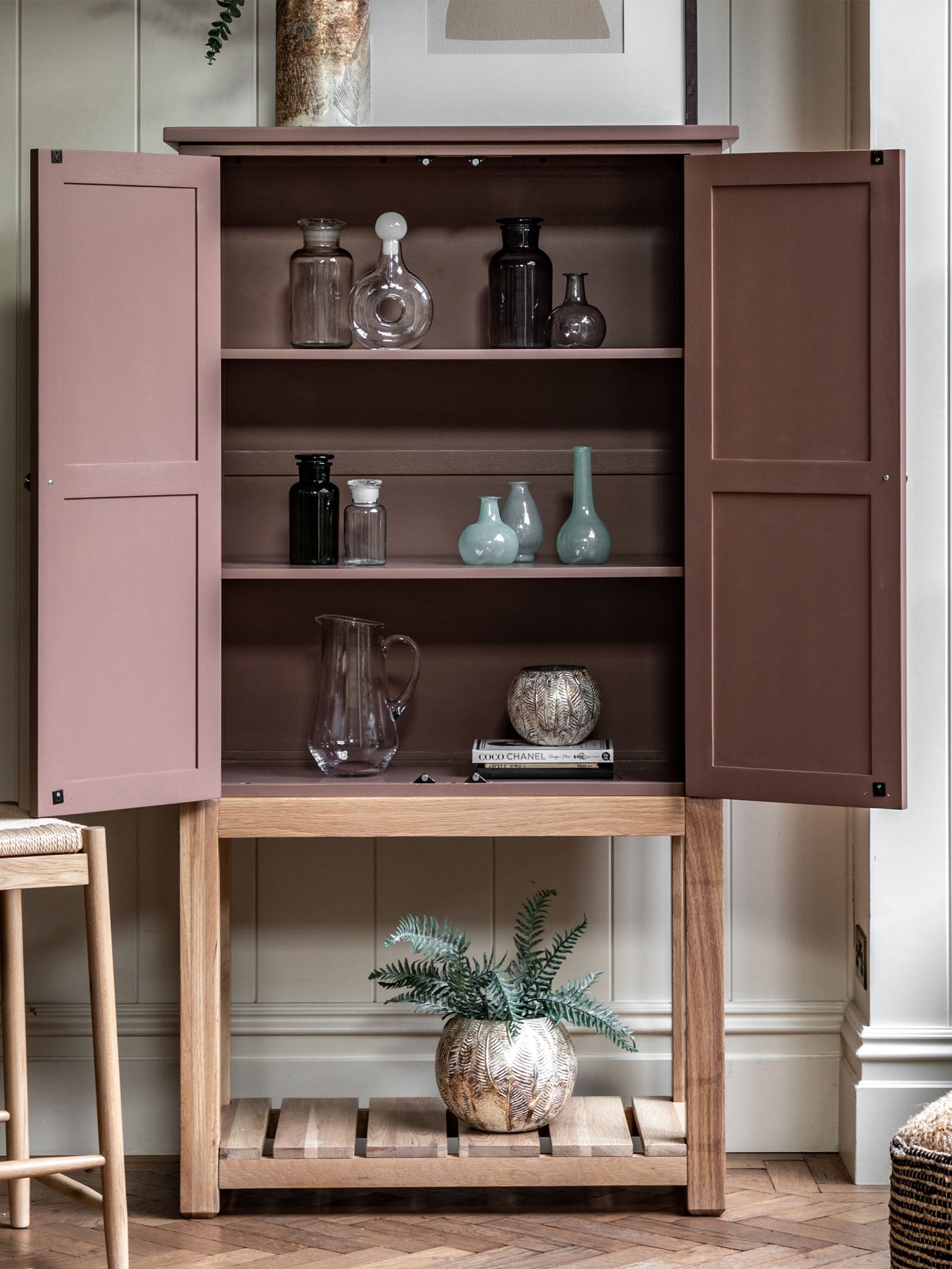 Farmhouse style Oak painted cabinet in clay