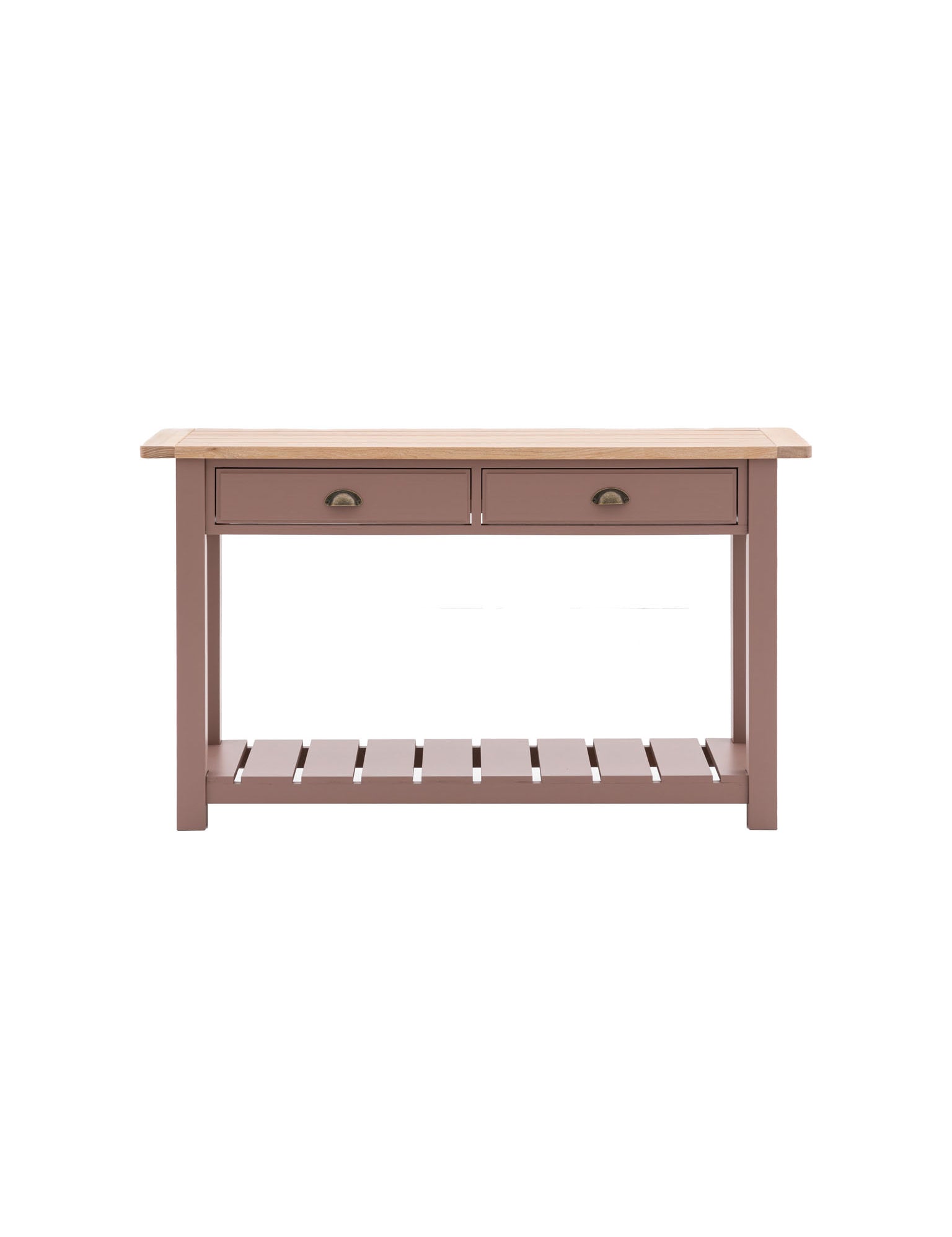 Farmhouse oak top console table painted in clay
