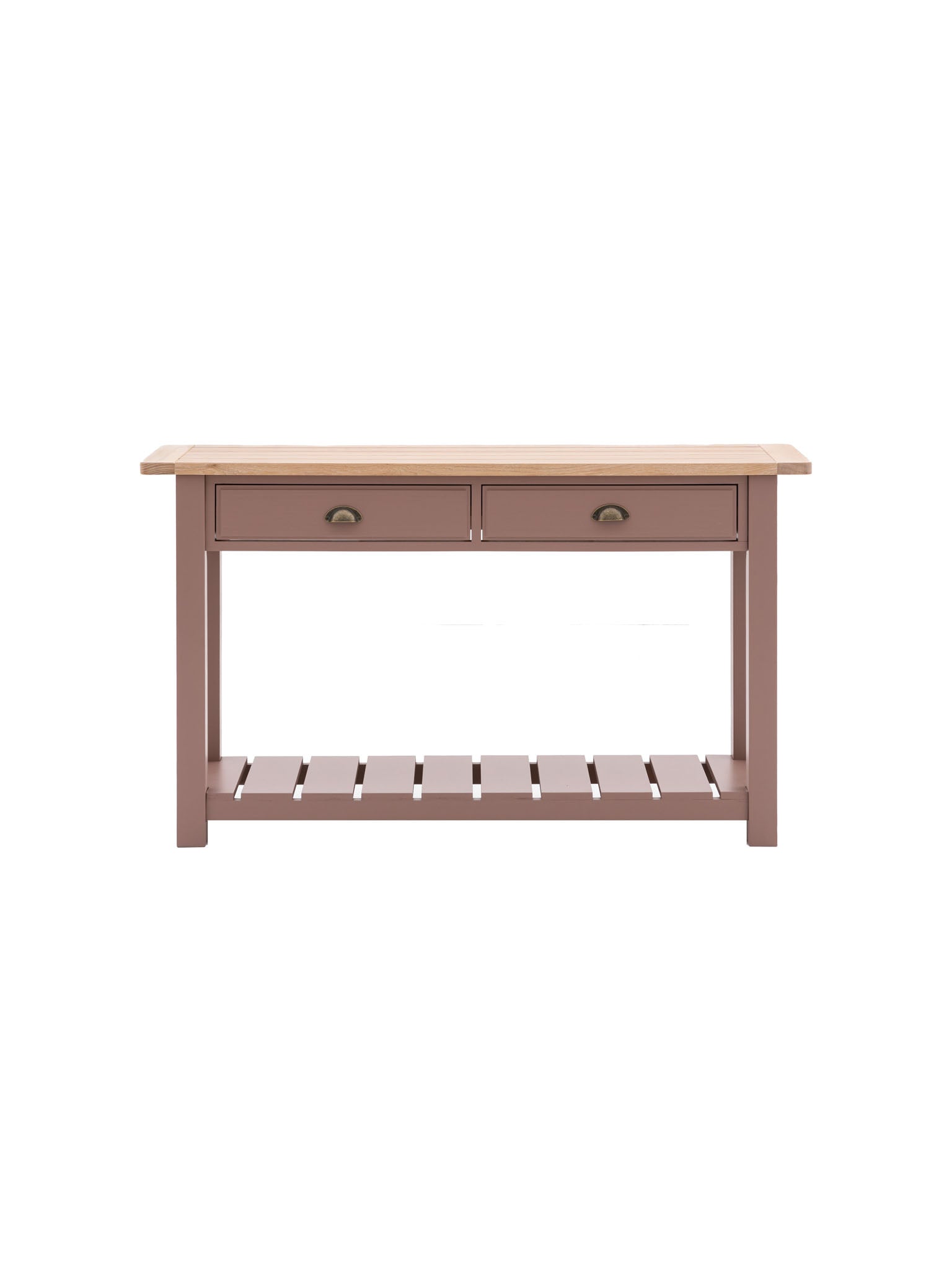 Farmhouse oak top console table painted in clay