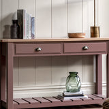 Farmhouse oak top console table painted in clay