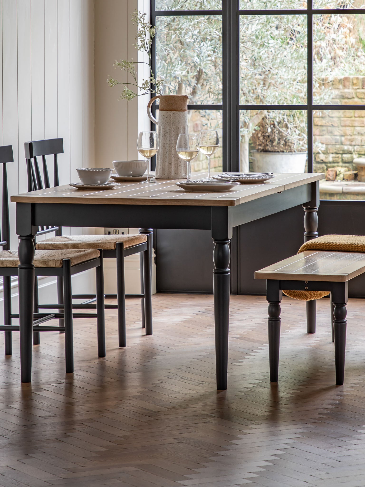 Farmhouse Extending Oak Top Dining Table painted in meteor