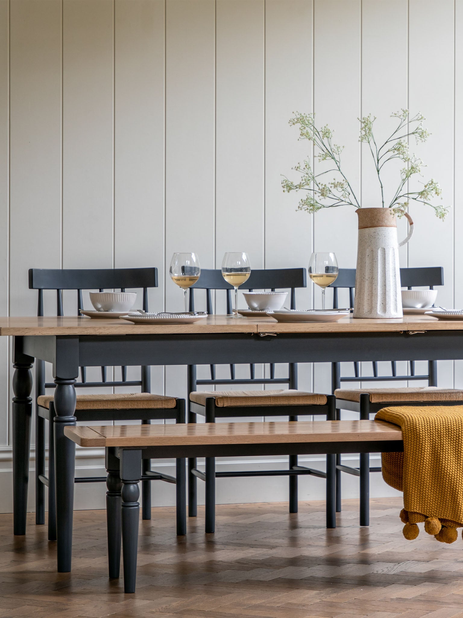 Farmhouse Extending Oak Top Dining Table painted in meteor
