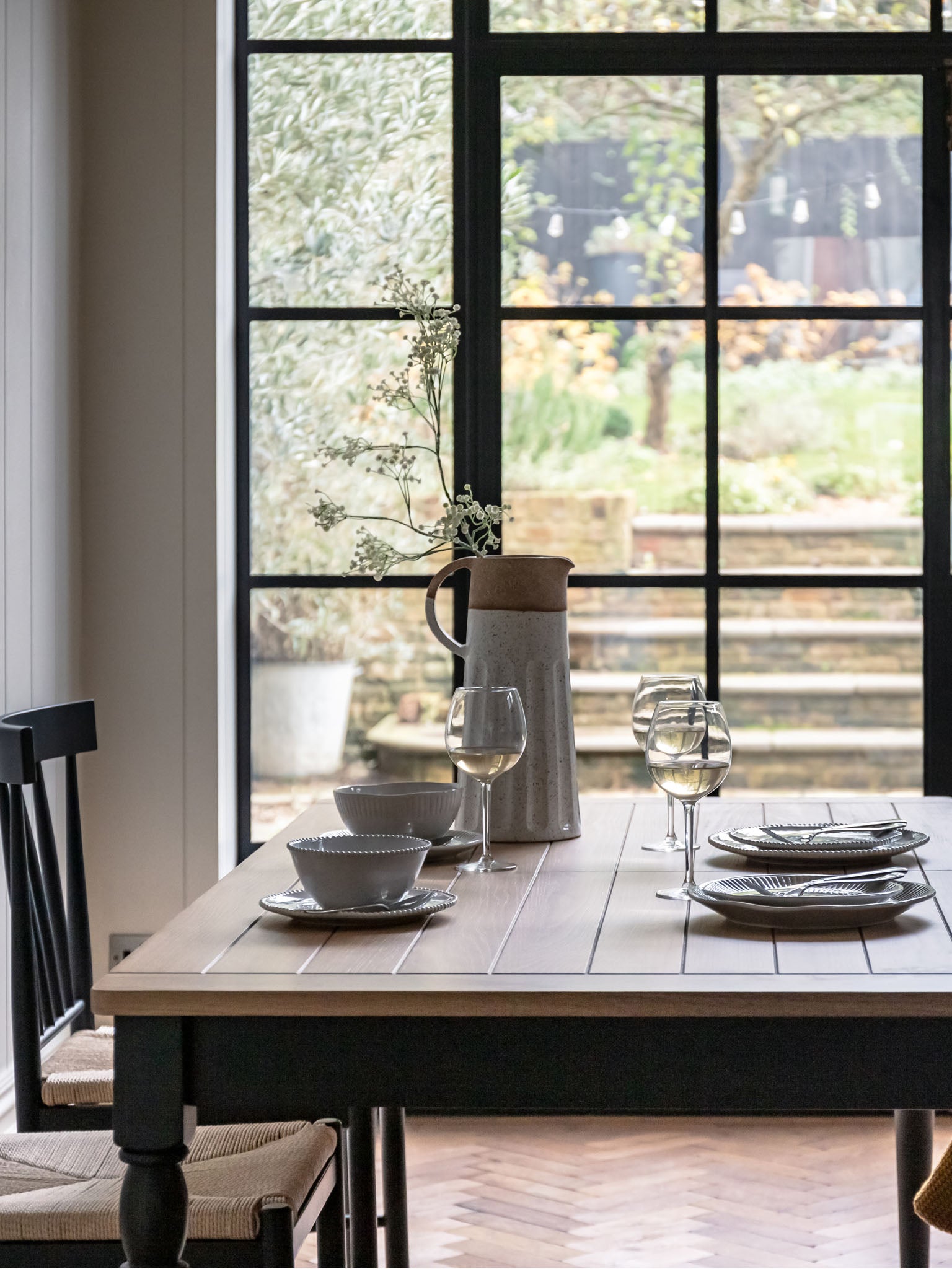 Farmhouse Extending Oak Top Dining Table painted in meteor