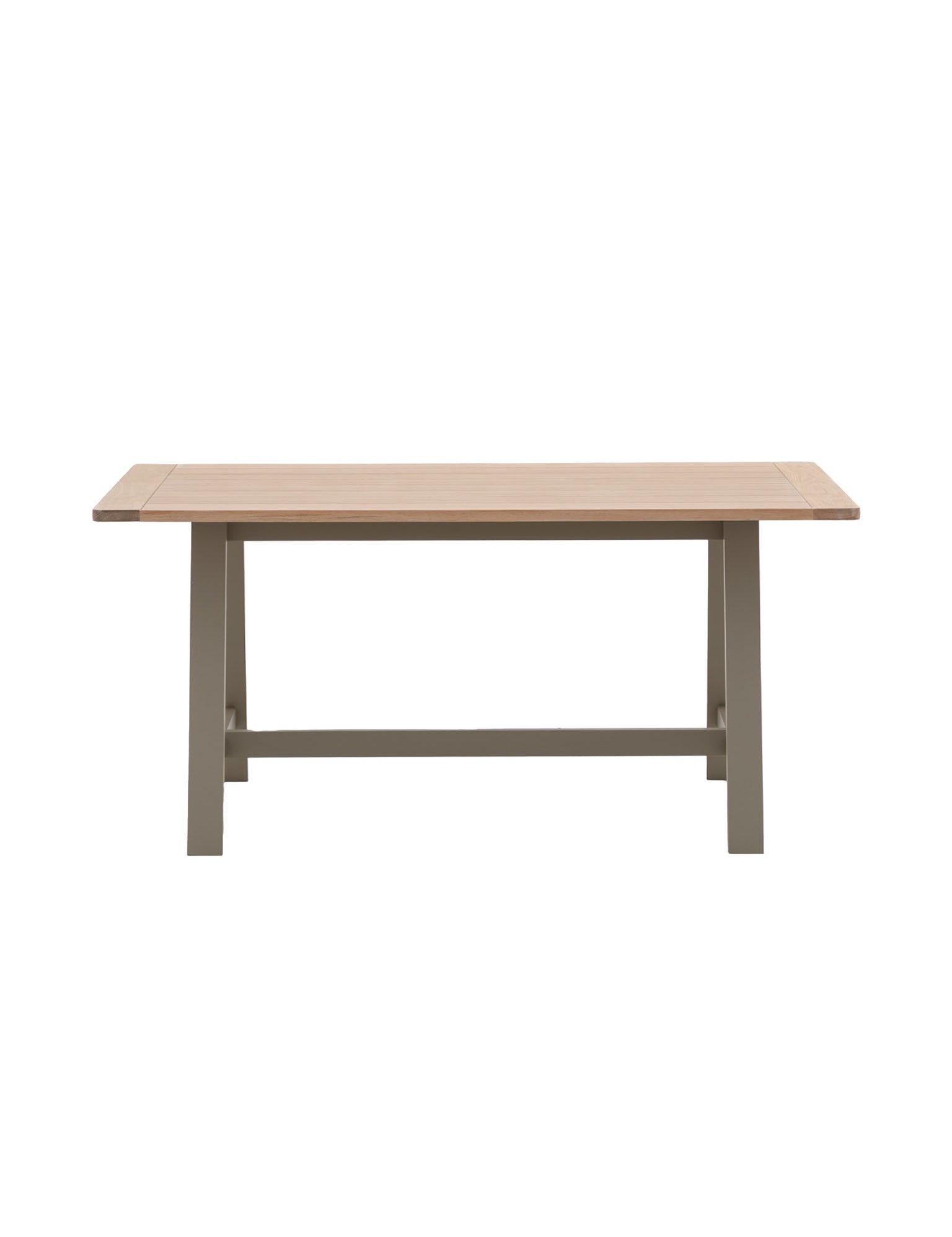Farmhouse Oak Top Trestle table painted in olive