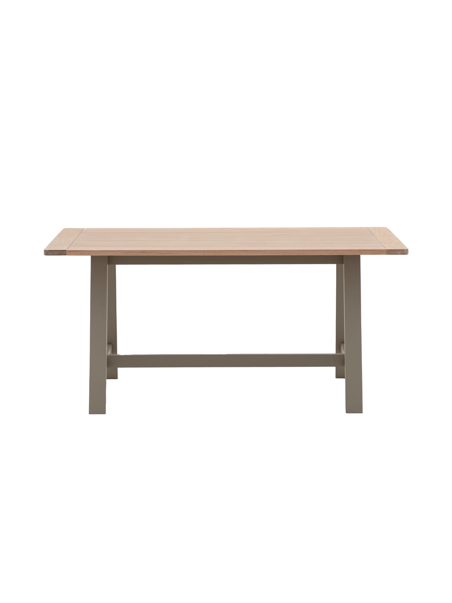 Farmhouse Oak Top Trestle table painted in olive