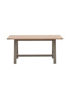 Farmhouse Oak Top Trestle table painted in olive