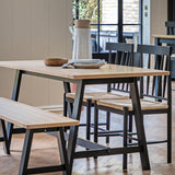 Farmhouse Oak Top Trestle table painted in ink blue
