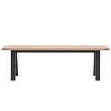 Farmhouse tressle bench with oak top and painted in ink blue